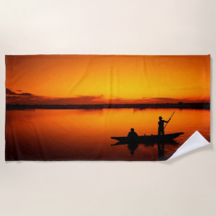 Sunset, Rowing Boat Silhouette-16497 Beach Towel