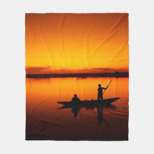 Sunset, Rowing Boat Silhouette-16497 Fleece Blanket