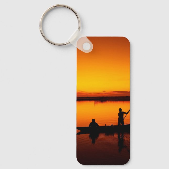 Sunset, Rowing Boat Silhouette-16497 Keychain (Front)