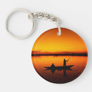 Sunset, Rowing Boat Silhouette-16497 Keychain
