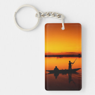 Sunset, Rowing Boat Silhouette-16497 Keychain