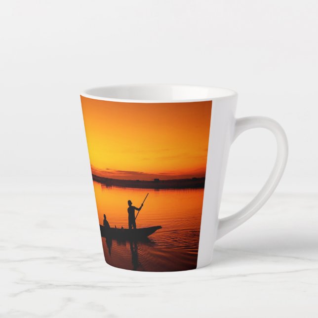 Sunset, Rowing Boat Silhouette-16497 Latte Mug (Right)
