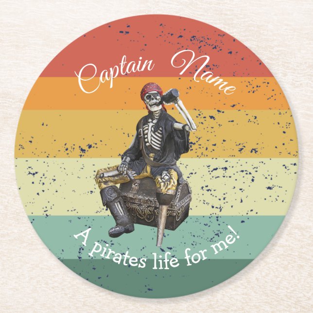 Sunset Rum Skeleton Pirate Party  Round Paper Coaster (Front)