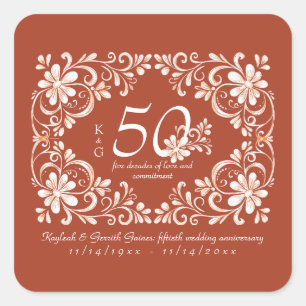 Sunset Rust Shabby Chic 50th Anniversary Sticker