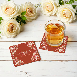 Sunset Rust Shabby Chic Mr & Mrs Wedding Coaster
