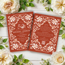 Sunset Rust Shabby Chic QR Anniversary Invitation