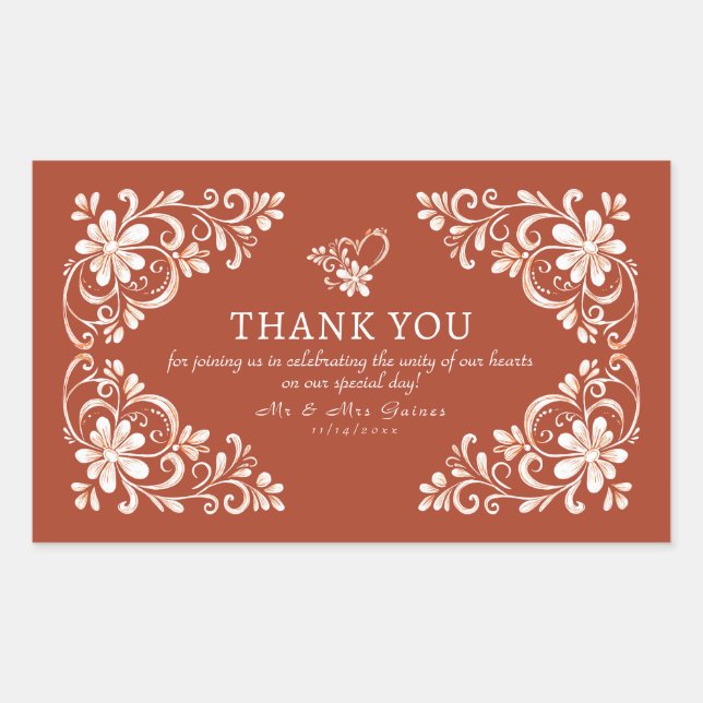 Sunset Rust Shabby Chic Thank You Wedding Sticker (Front)
