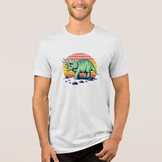 Sunset Safari: Retro Triceratops T-Shirt Tri-Blend Shirt