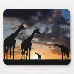 sunset safari wild animal giraffe silhouette mouse pad