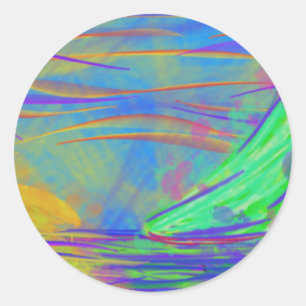 sunset sail classic round sticker