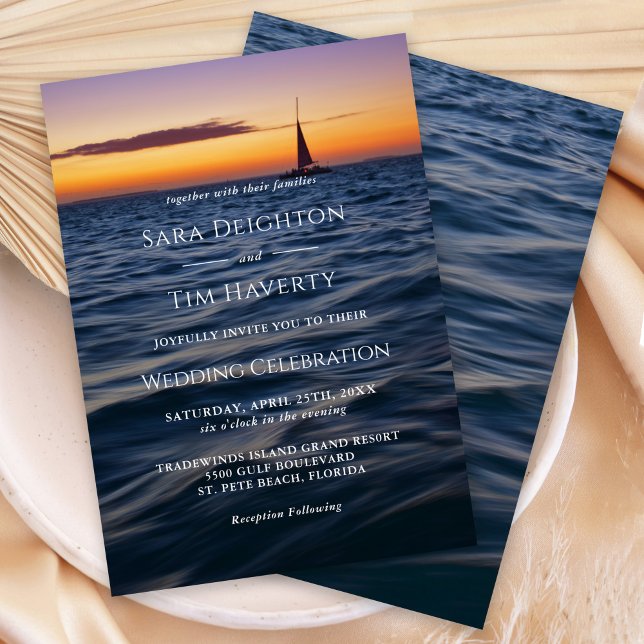 Sunset Sail Contemporary Nautical Wedding  Invitation (A lovely choice for sunset weddings along the coast.)