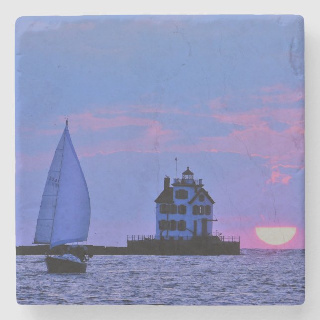 Sunset Sail Stone Coaster (Front)