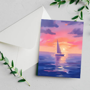 Sunset Sail Watercolor Pastel Purple Painting Card