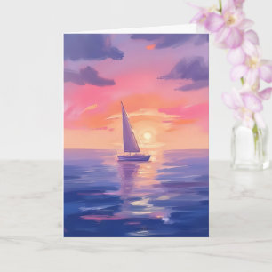 Sunset Sail Watercolor Pastel Purple Painting Card