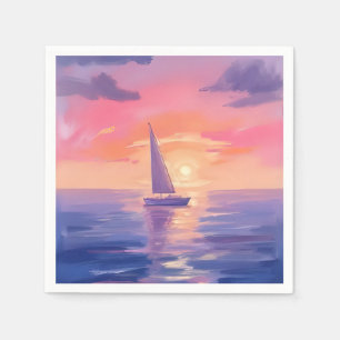 Sunset Sail Watercolor Pastel Purple Painting Napkin