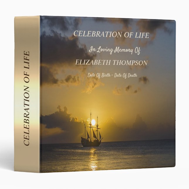 Sunset Sailboat Beach Celebration of Life Binder (Front/Spine)