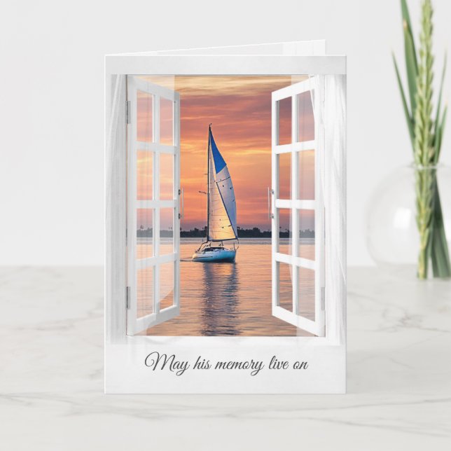 Sunset Sailboat In Window Sympathy Card (Front)