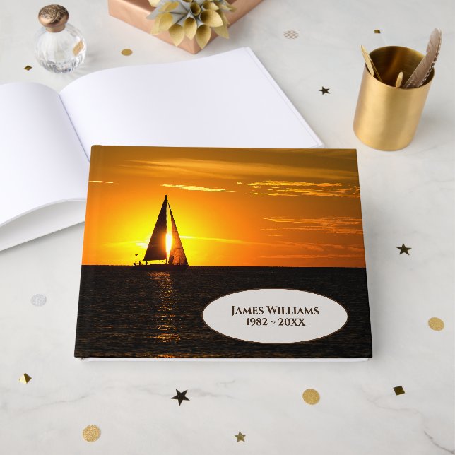 Sunset Sailboat on Lake Michigan Guest Book (Front Open)