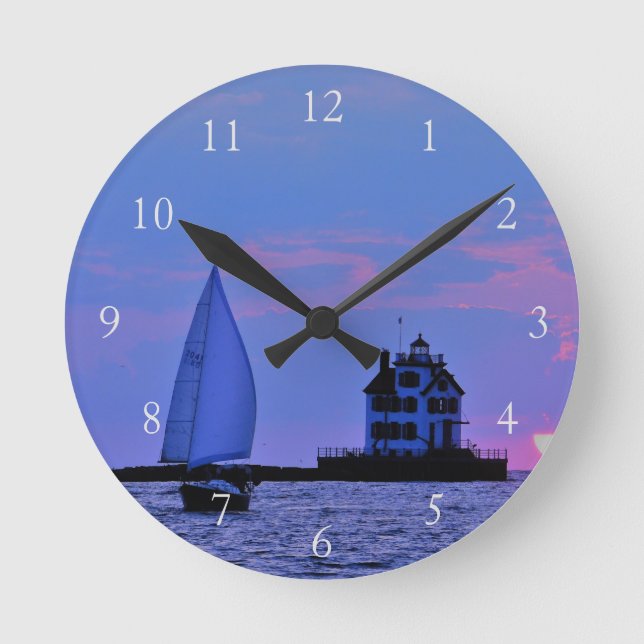 Sunset Sailboat Round Clock (Front)
