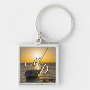 Sunset Sailboat Shipwreck Gulf Breeze FL Keychain