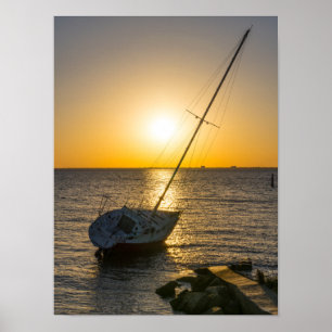 Sunset Sailboat Shipwreck Gulf Breeze FL Poster
