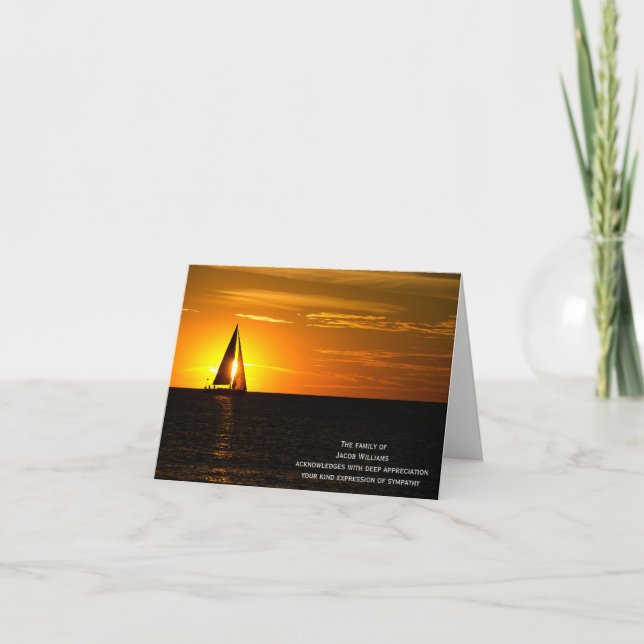 sunset sailboat sympathy Thank You from family (Front)