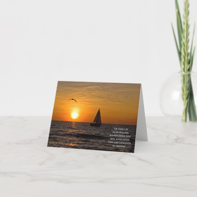 sunset sailboat sympathy Thank You from family (Front)