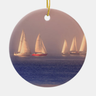 Sunset Sailboats Photo Ceramic Ornament