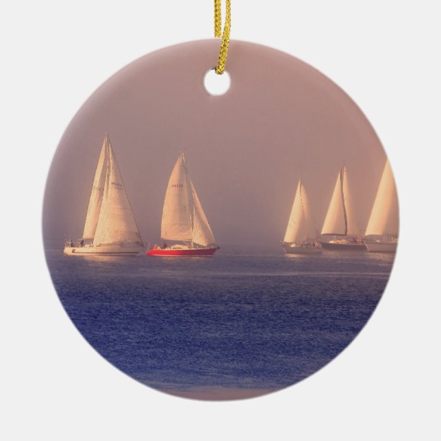Sunset Sailboats Photo Ceramic Ornament (Front)