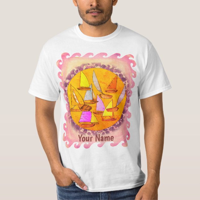 Sunset Sailboats  T-Shirt (Front)