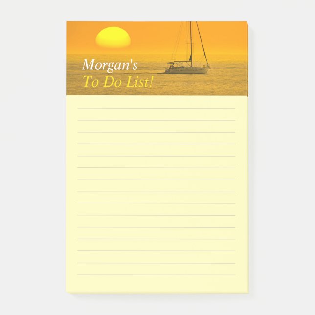 Sunset Sailing Boat, DIY Name Message, Ruled Lines Post-it Notes (Front)