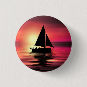 Sunset, Sailing Boat in The Sea-39186 1 Inch Round Button
