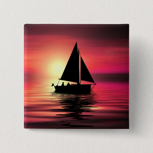 Sunset, Sailing Boat in The Sea-39186 2 Inch Square Button (Front)