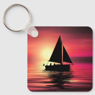 Sunset, Sailing Boat in The Sea-39186 Keychain