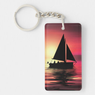 Sunset, Sailing Boat in The Sea-39186 Keychain
