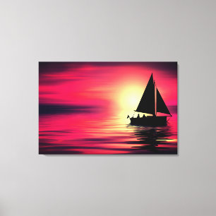 Sunset Sailing Boat On The Sea Art Design Canvas Print