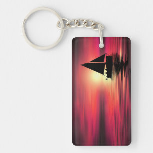 Sunset Sailing Boat On The Sea Art Design Keychain