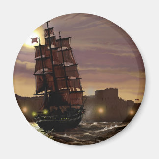 Sunset sailing boat viewed through spyglass. magnet