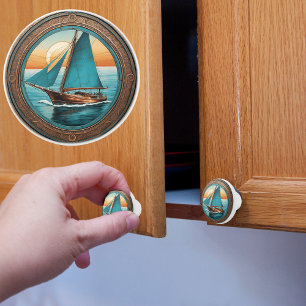 Sunset Sailing Ceramic Knob