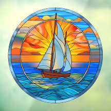 Sunset Sailing Into the Horizon Faux Stained Glass
