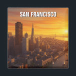Sunset San Francisco Skyline California Travel Magnet<br><div class="desc">San Francisco is a vibrant and iconic city on the northern coast of California, known for its dramatic hills, eclectic neighbourhoods, and sweeping views of the Pacific Ocean and San Francisco Bay. The city’s most recognizable symbol is the Golden Gate Bridge, whose striking red-orange towers rise above the mist and...</div>