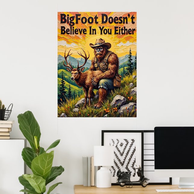 Sunset Sanctuary: Sasquatch and the Fawn Poster (Home Office)