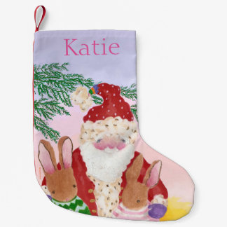 Sunset Santa and Bunnies Small Christmas Stocking