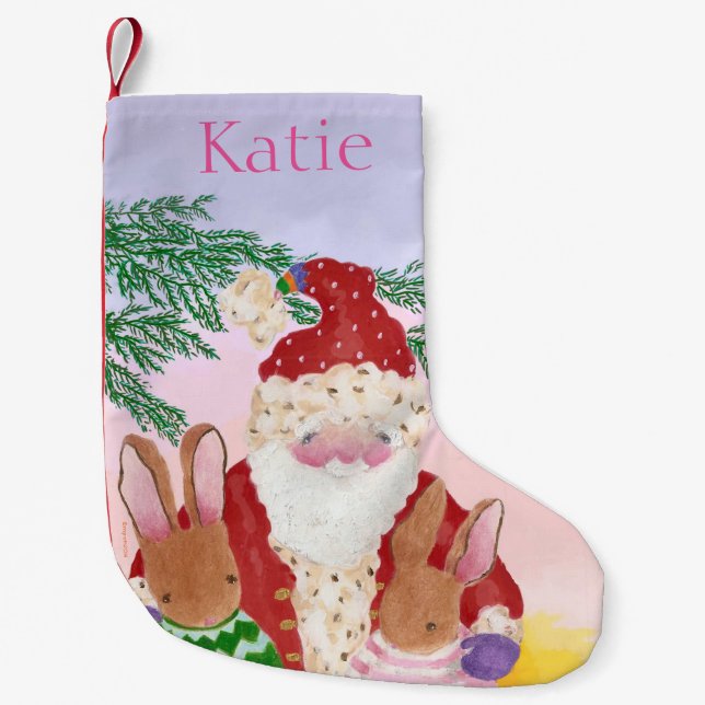 Sunset Santa and Bunnies Small Christmas Stocking (Front)