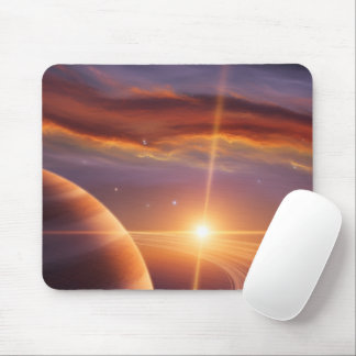 Sunset Saturn Rings Cosmic Space Art Mouse Pad