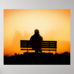 Sunset Scene with Man on Bench Poster