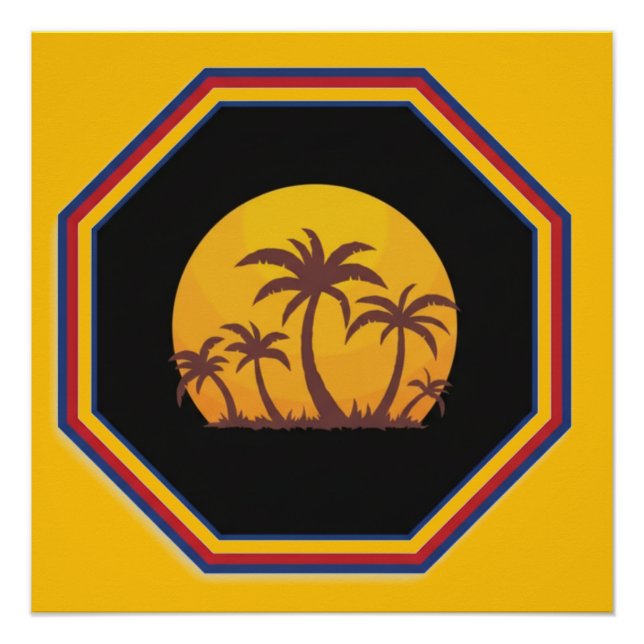 Sunset Scene With Palms In a 7 Sided Frame Poster (Front)