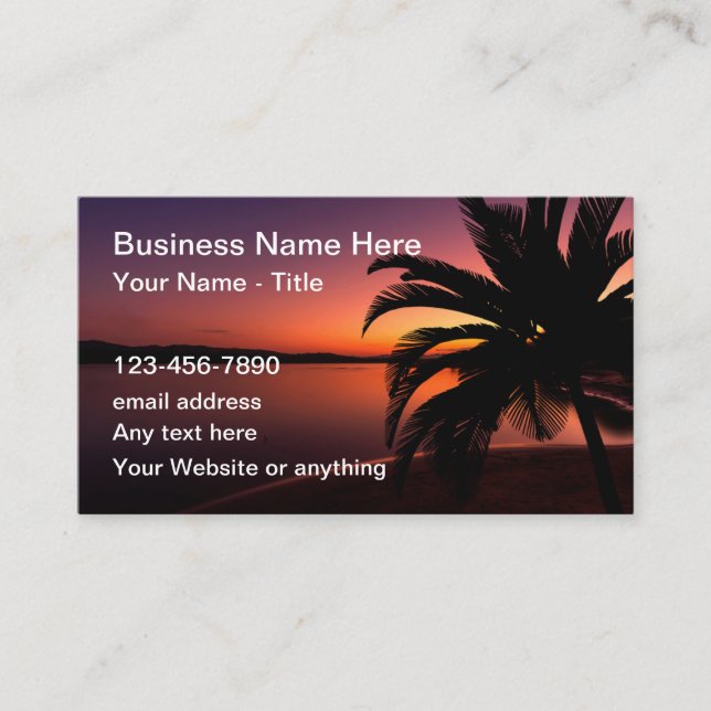 Sunset Scenic Tropical Business Card Template (Front)
