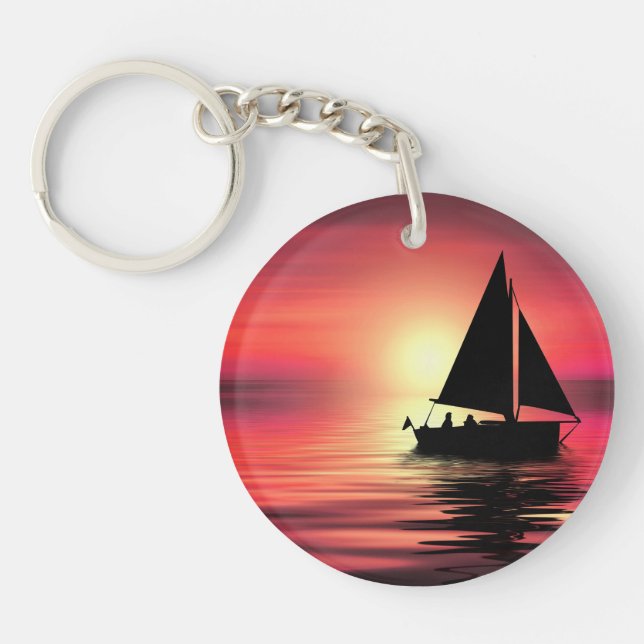 Sunset, Sea, Sailing Boat Keychain (Front)
