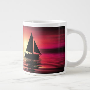 Sunset, Sea, Sailing Boat Large Coffee Mug